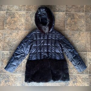 J. Crew Crewcuts Primaloft Faux Fur Puffer Winter Coat- Navy, Big Kid’s Size 16